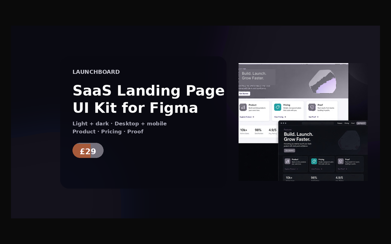 Launchboard SaaS landing page UI kit preview