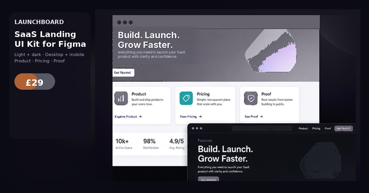 Launchboard SaaS landing page UI kit preview