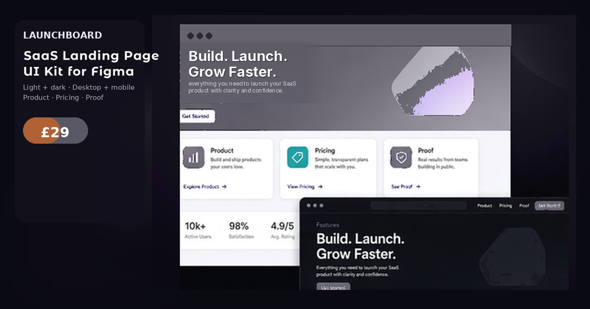 Launchboard SaaS landing page UI kit preview